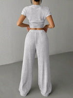 Ribbed Knit Top and Wide Leg Pants Set