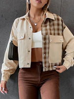 Snap Down Color Block Plaid Jacket