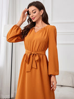 Tie Waist Puff Sleeve Maxi Dress - Ladyez