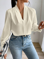 V Neck Long Sleeve Top - Ladyez