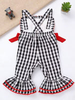 Children's Gingham Soccer Ball Embroidered Ruffle Hem Jumpsuit