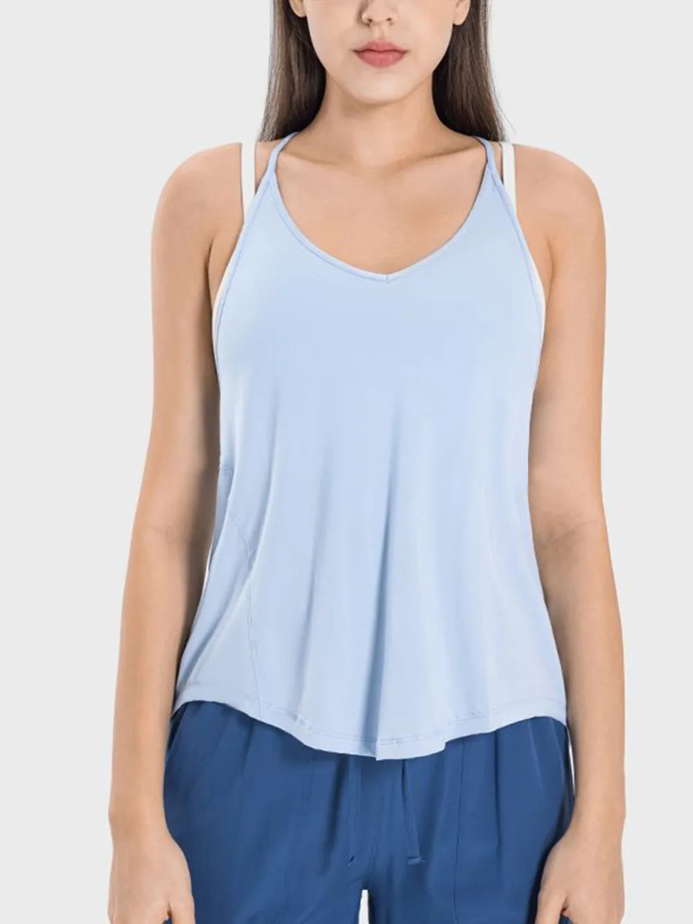 Millennia Slit Spaghetti Strap Scoop Neck Active Cami - Ladyez