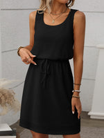 Waffle-Knit Drawstring Mini Tank Dress - Ladyez