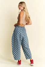 Jade By Jane Plus Size Pleated Checkered High Waist Barrel Pants - Ladyez