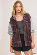 Umgee Contrast Hooded Chenille Jacket