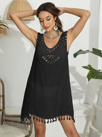 Tassel Scoop Neck Wide Strap Cover-Up - Ladyez