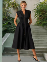Smocked Zip Front Cap Sleeve Dress - Ladyez
