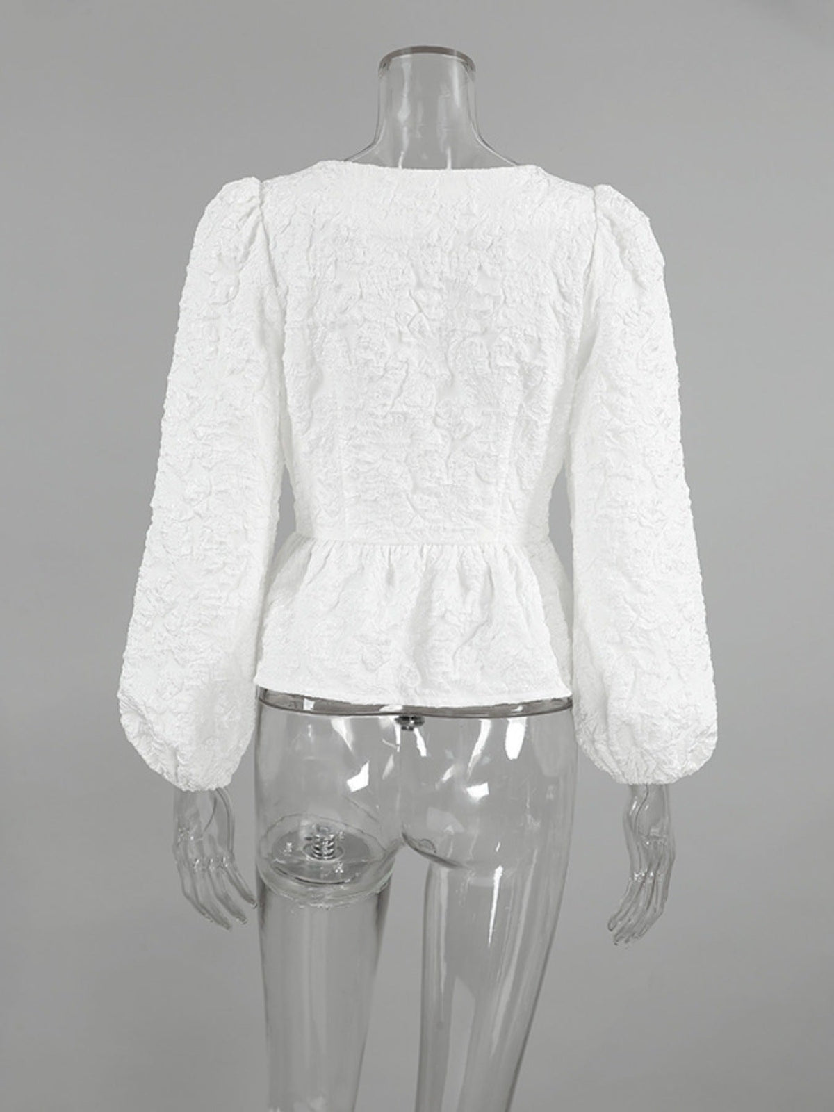 Textured Square Neck Balloon Sleeve Shirt