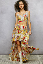 POL Boho Chic Floral Print Crop Top and High-Low Skirt Set