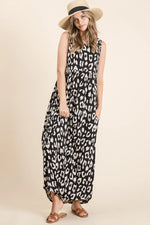 BOMBOM Leopard Maxi Dress with Pockets - Ladyez