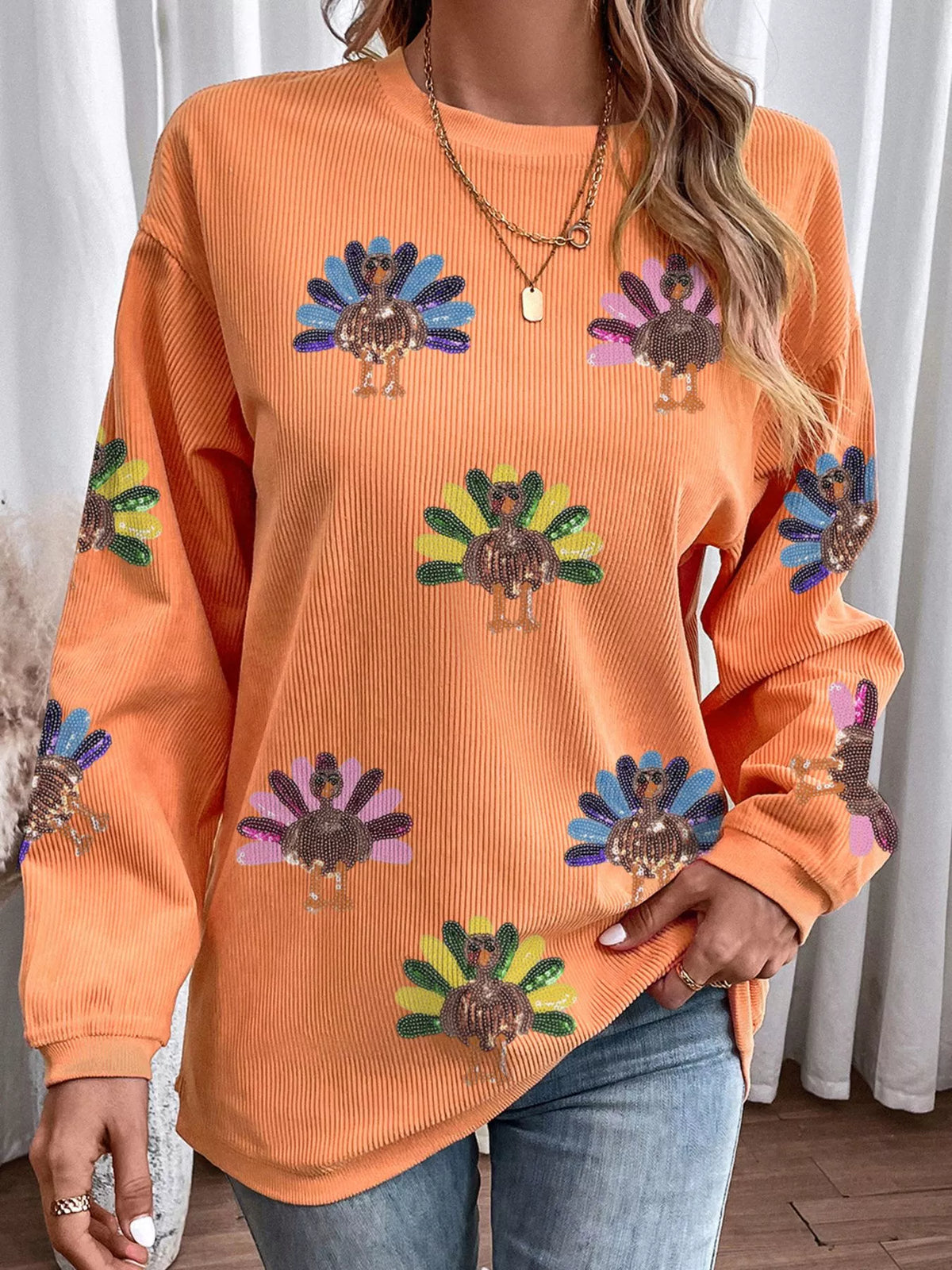 Turkey Graphic Corded Baggy Sweatshirt