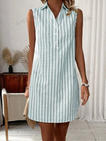 Sleeveless Striped Button Detail Shirt Dress
