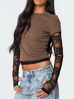 Lace Sleeve Fitted T-Shirt