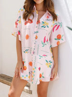 Printed Collared Neck Half Sleeve Romper - Ladyez