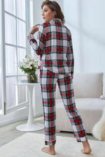 Plaid Button Front Top and Pants Lounge Set - Ladyez