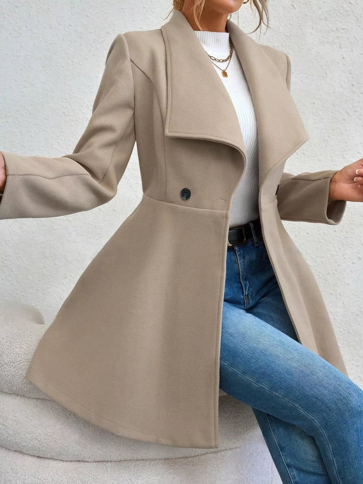 Collared Neck Double Breasted Coat