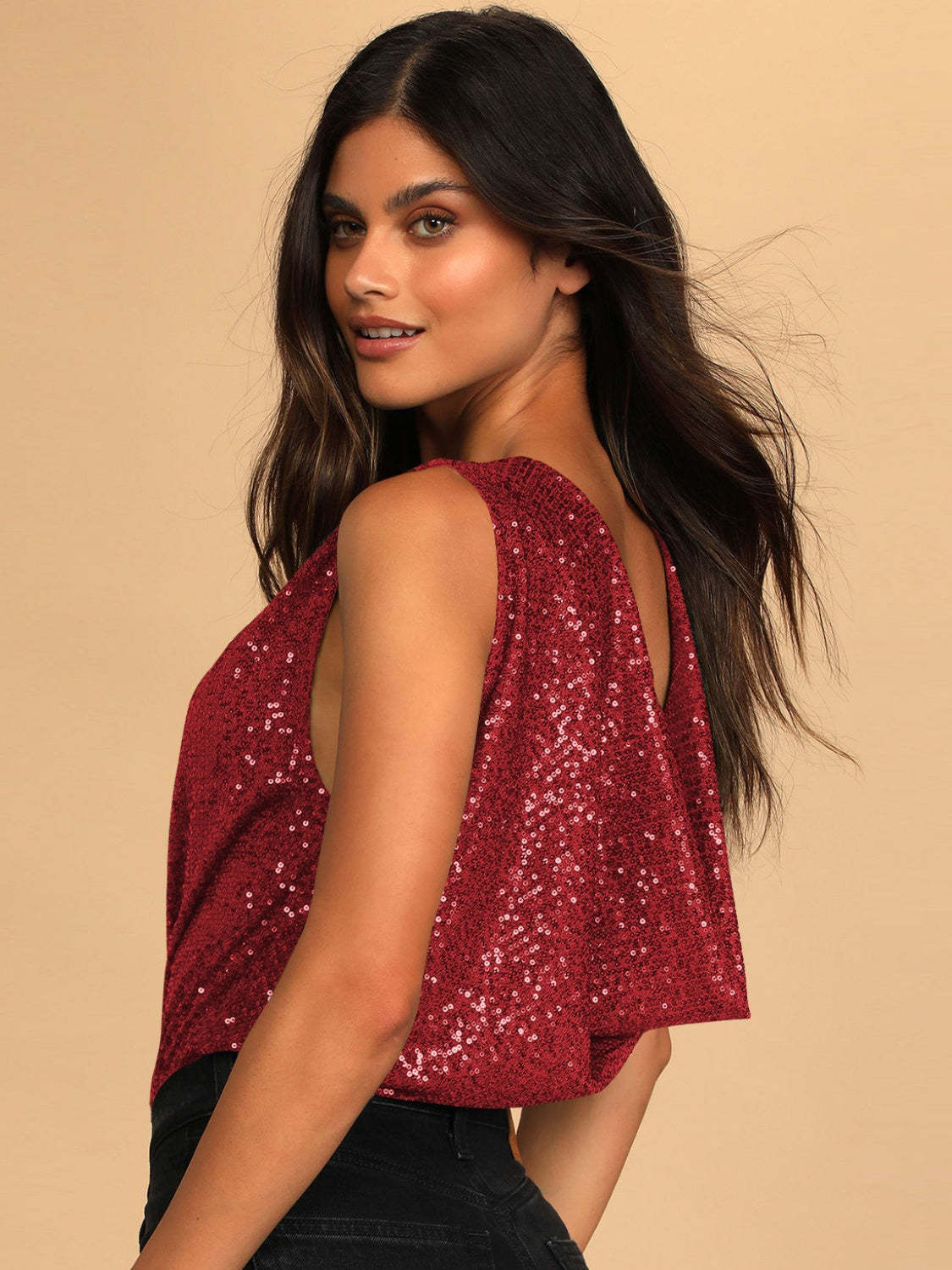 Sequin Surplice Sleeveless Bodysuit - Ladyez