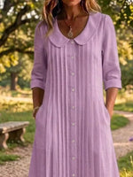 Full Size Peter Pan Collar Button Down Dress Plus Size
