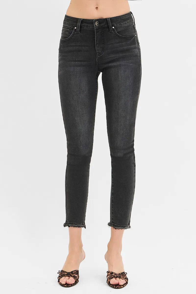 RISEN Full Size Tummy Control Mid Rise Crop Skinny Jeans Plus Size - Ladyez