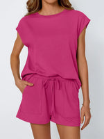 Round Neck Cap Sleeve Top and Shorts Set - Ladyez