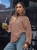 Striped Round Neck Oversized Casual Sweatshirt