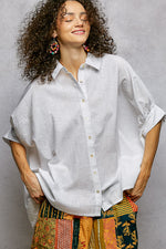 POL Button Down Half Dolman Sleeve Shirt