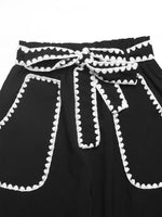 Crochet Trim Tie Waist Wide Leg Pants