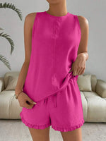 Lace Detail Round Neck Tank and Shorts Set
