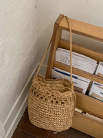 Woven Straw Bucket Shoulder Bag