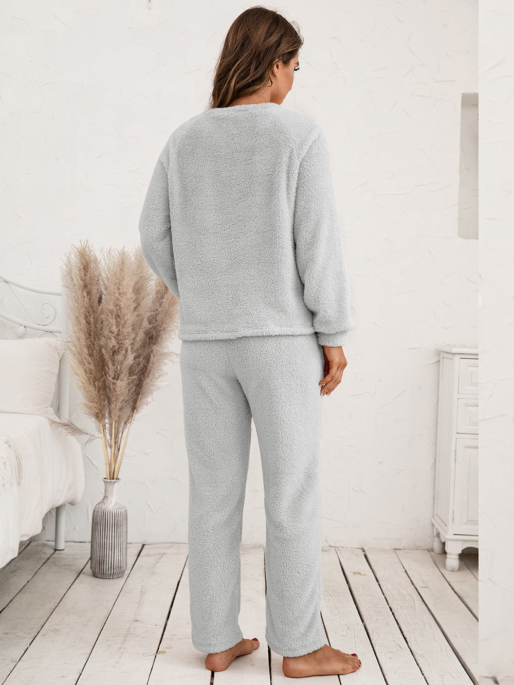 Ivy Lane Teddy Long Sleeve Top and Pants Lounge Set - Ladyez