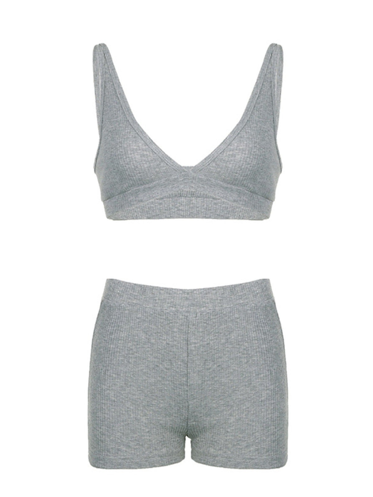 Ribbed Knit Top and Shots Set with Hoodie