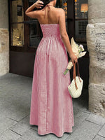 Striped Halter Neck Maxi Dress