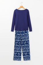 Round Neck Long Sleeve Top and Printed Pants Lounge Set - Ladyez