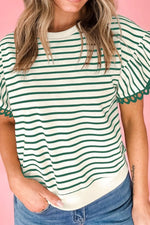 Striped Round Neck Ruffle Sleeve Blouse