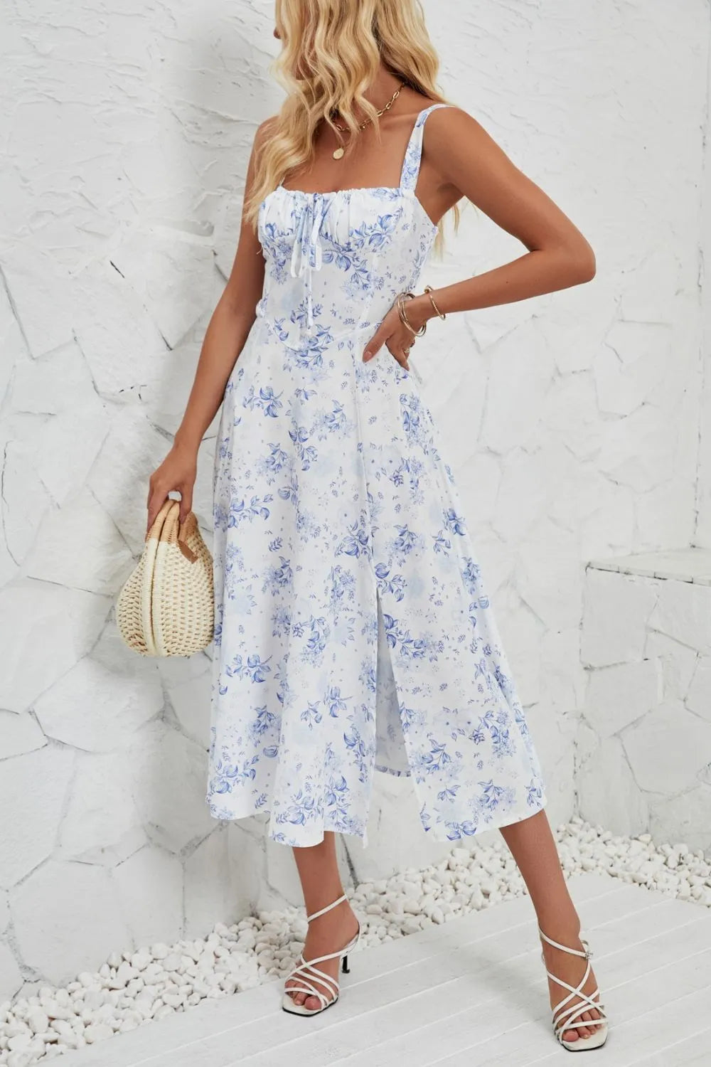 Floral Print Cami Dress with Side Slit
