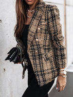 Full Size Plaid Tweed Double-Breasted Blazer Plus Size