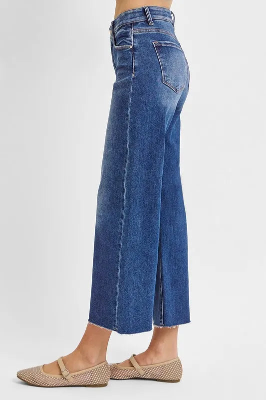 RISEN Raw Hem Wide Leg Cropped Jeans - Ladyez
