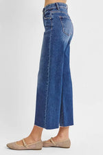 RISEN Raw Hem Wide Leg Cropped Jeans - Ladyez
