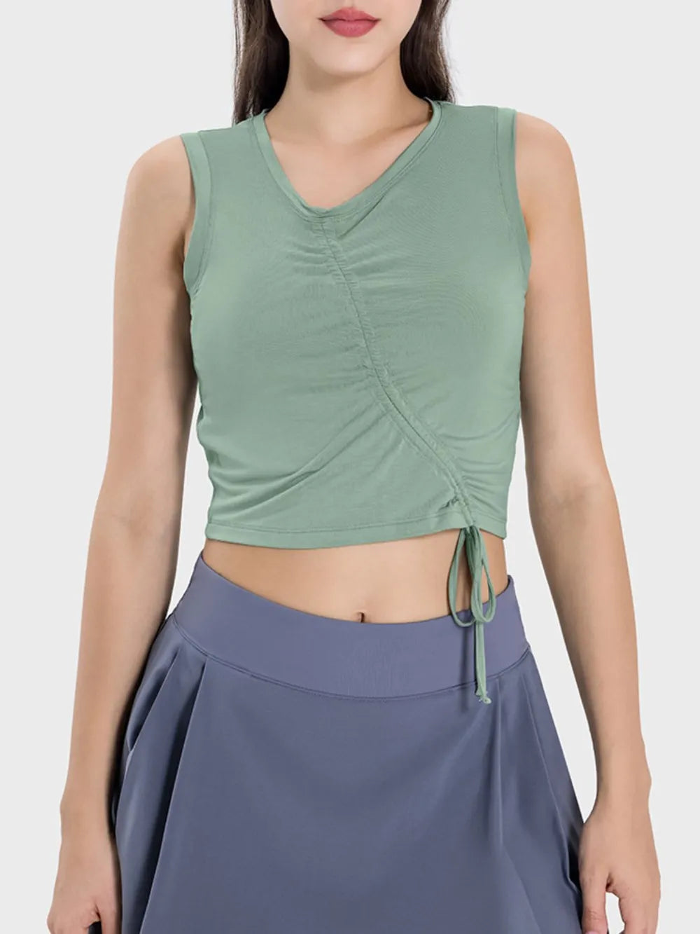 Millennia Drawstring Ruched Wide Strap Active Tank - Ladyez