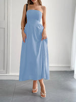 Strapless A-Line Midi Dress with Pockets - Ladyez