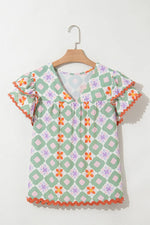 Floral Print V-neck Flutter Sleeve Blouse