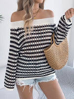 Openwork Striped Off-Shoulder Knit Top