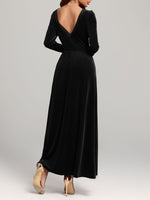 Velvet Square Neck Long Sleeve Dress - Ladyez