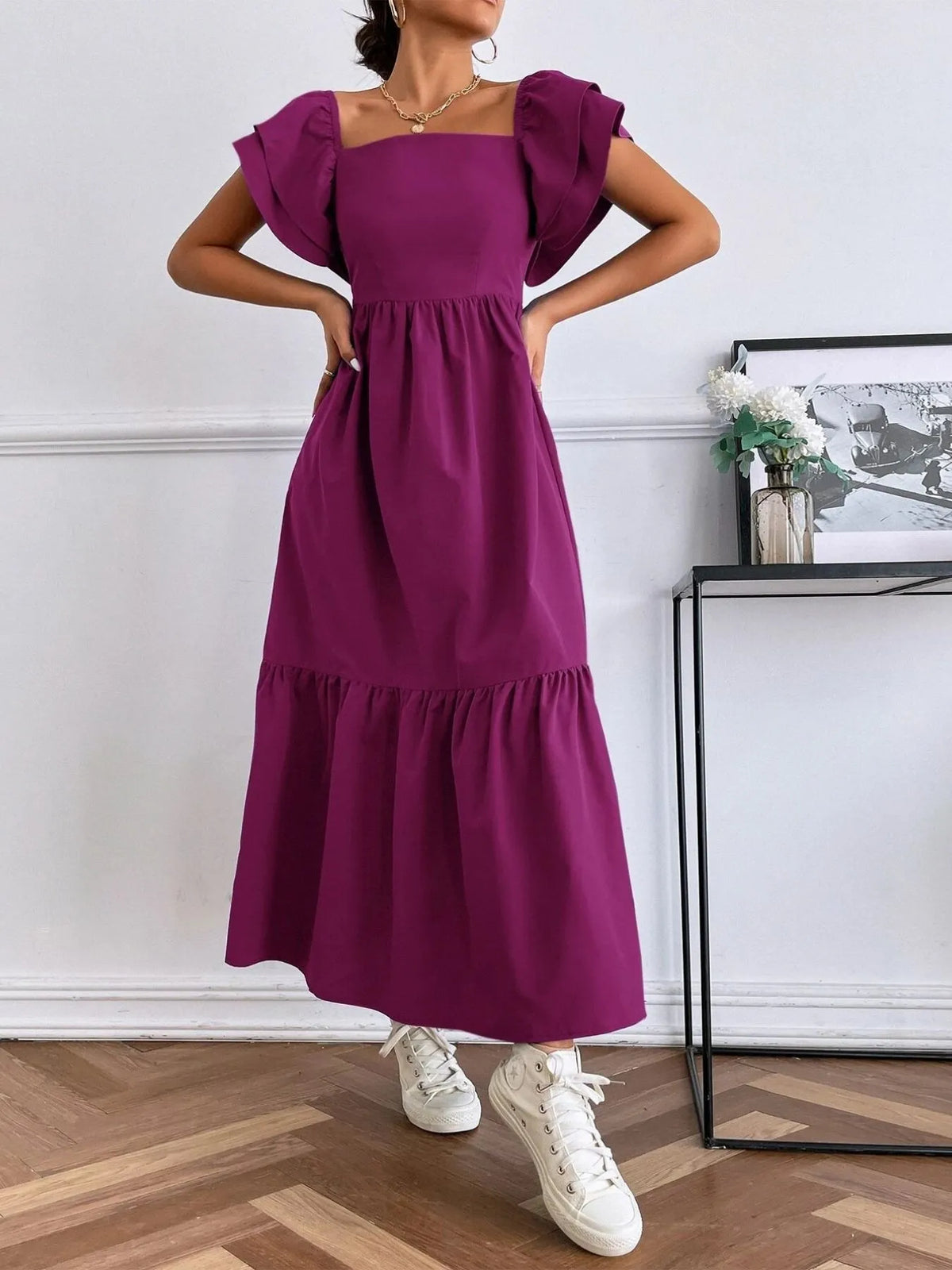 Tiered Square Neck Maxi Dress - Ladyez