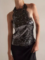 Sequin Lace Trim Halter Neck Cami