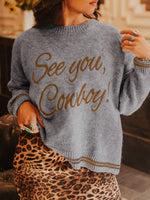 Letter Contrast Hem Round Neck Sweater