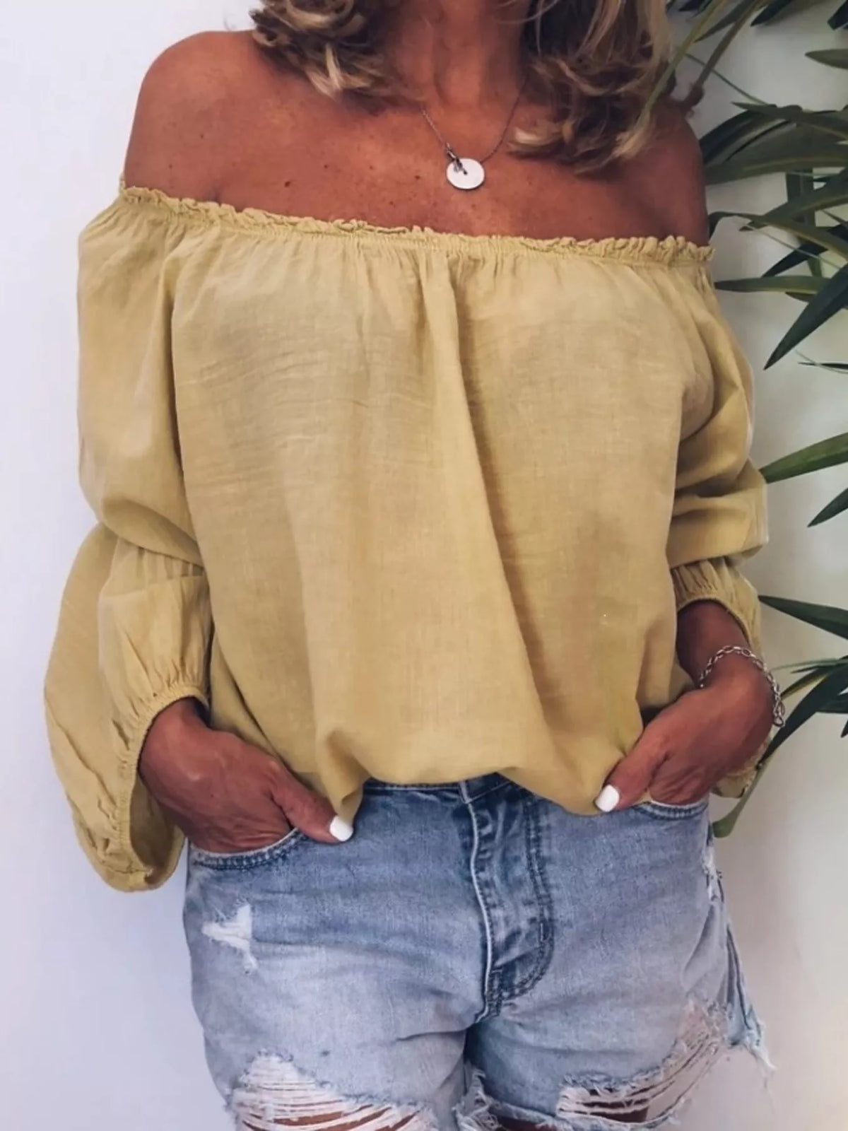 Off-Shoulder Frill Trim Blouse