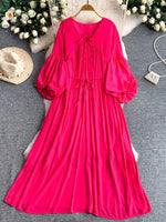 Balloon Sleeve Tie-Waist Dress