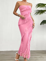 Devine Ruffled Slit Back Tube Maxi Dress - Ladyez