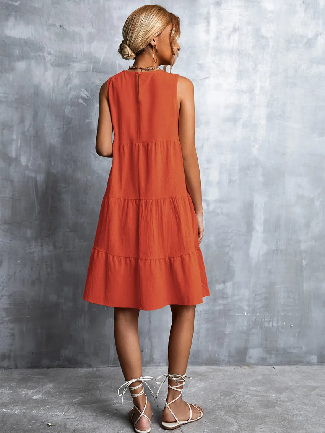 Tiered Round Neck Sleeveless Mini Tank Dress - Ladyez